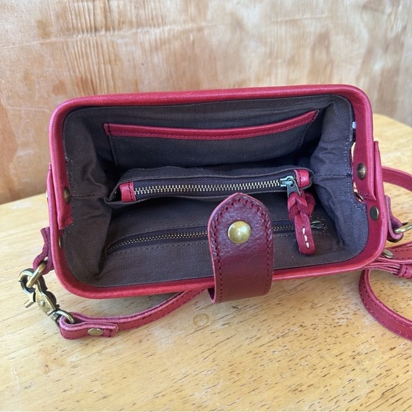 Red Leather Crossbody Hinged Closure Mini Bag - Picture 6 of 10